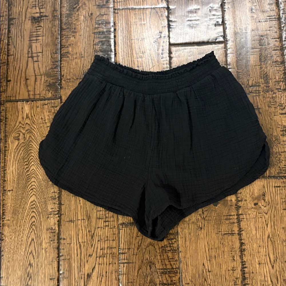 Aerie Black Smocked-Waist A-Line 100% Cotton shorts